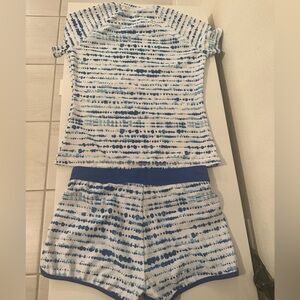 Eddie Bauer Girls SwimSuit 2 Pcs Rush Guards & Shorts Set